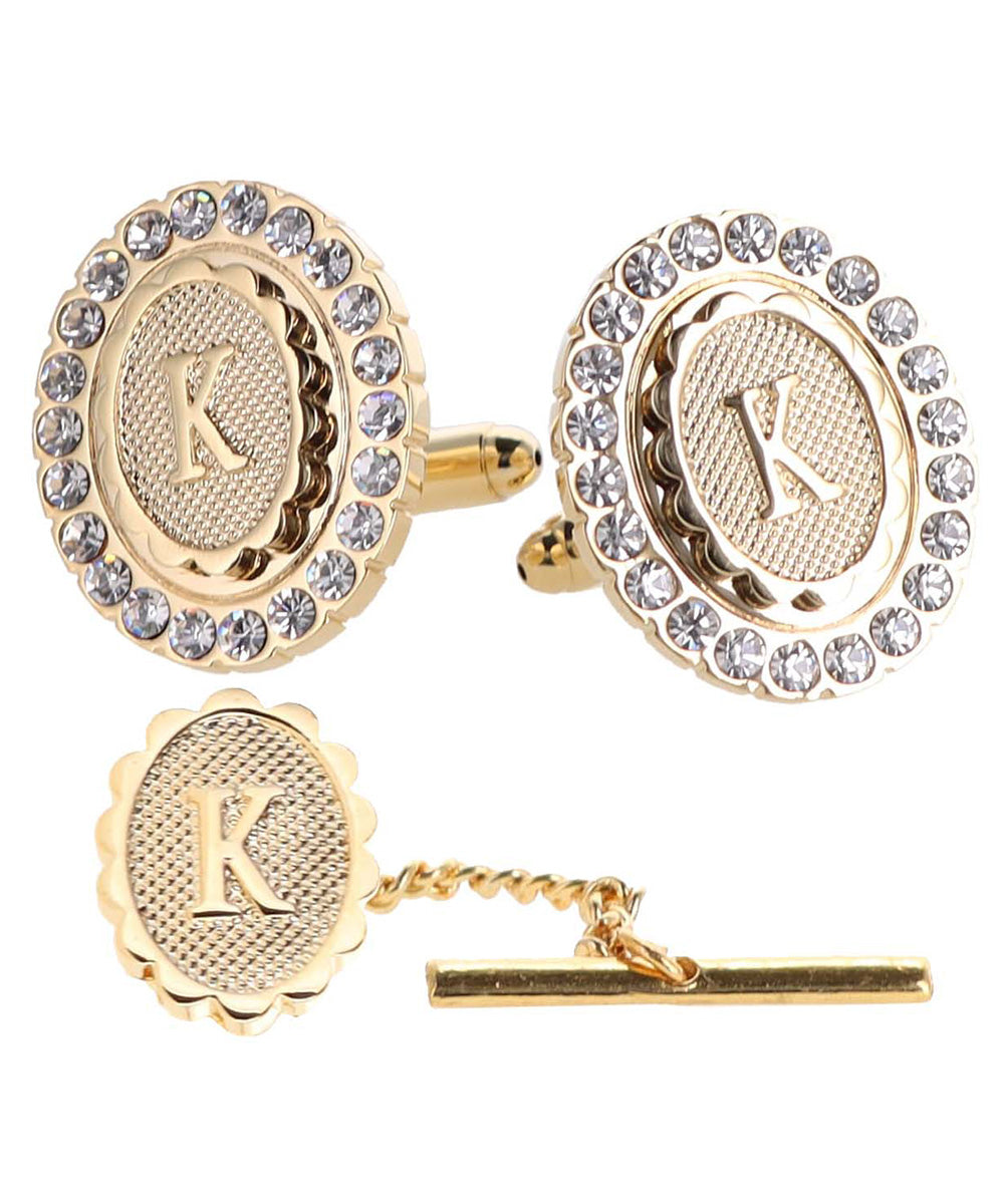 Vittorio Vico Bling Initial Cufflinks & Tie Tack Set in Gift Box Vittorio Vico