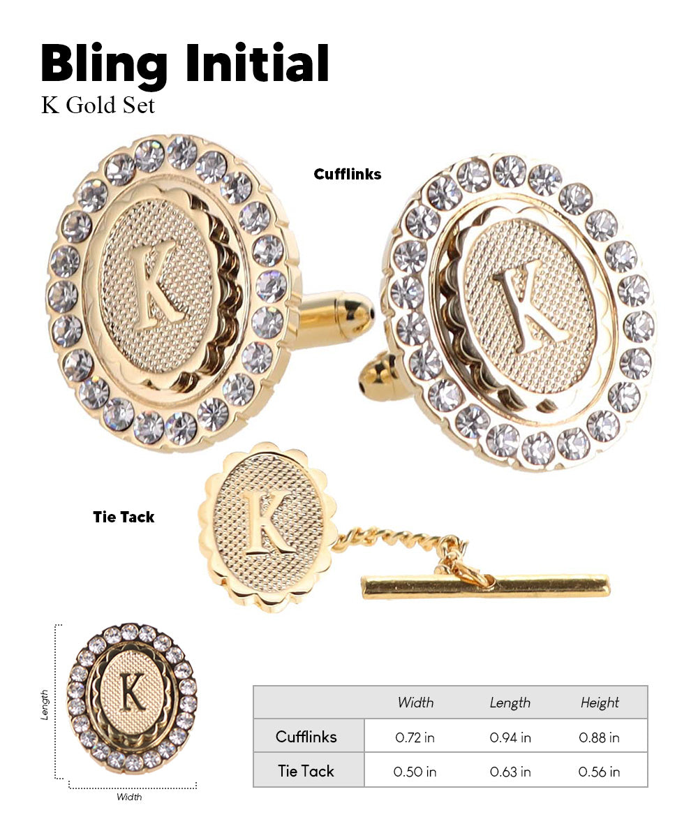 Vittorio Vico Bling Initial Cufflinks & Tie Tack Set in Gift Box Vittorio Vico