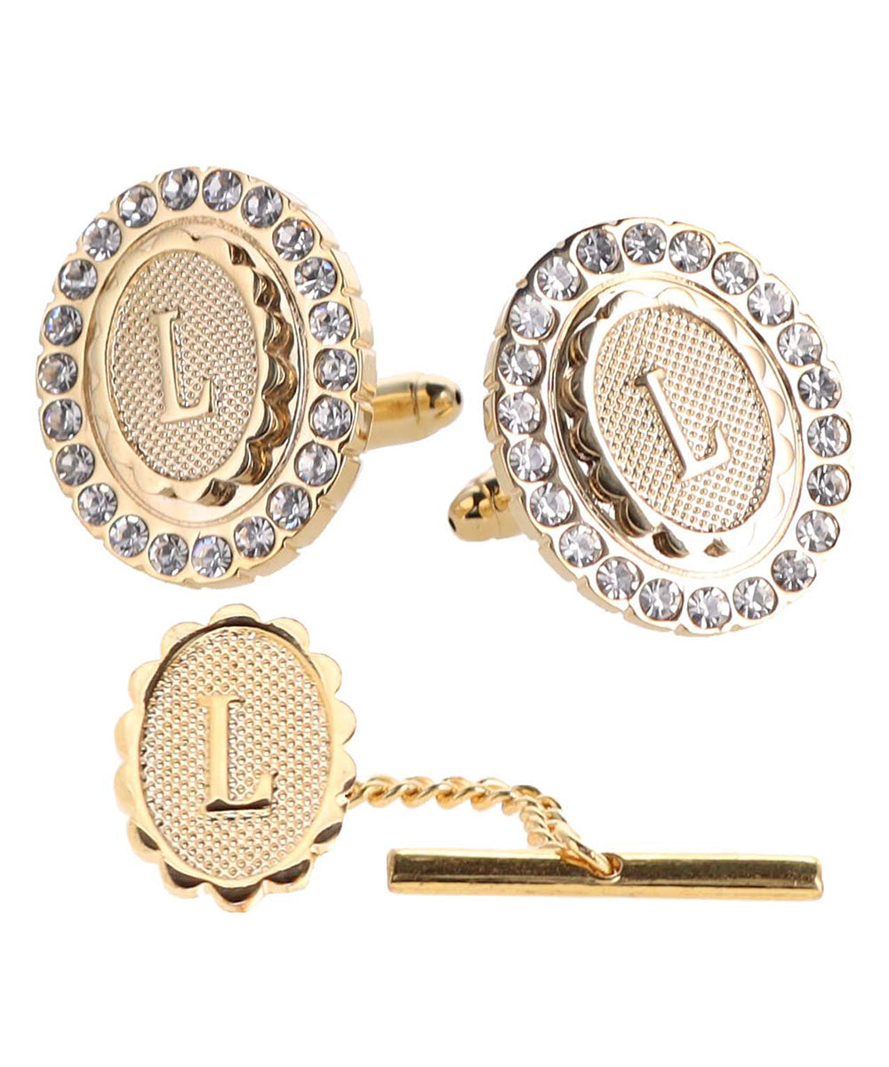 Vittorio Vico Bling Initial Cufflinks & Tie Tack Set in Gift Box Vittorio Vico