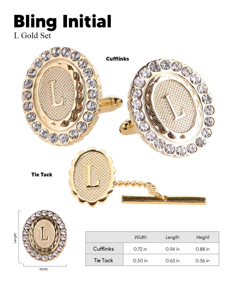 Vittorio Vico Bling Initial Cufflinks & Tie Tack Set in Gift Box Vittorio Vico