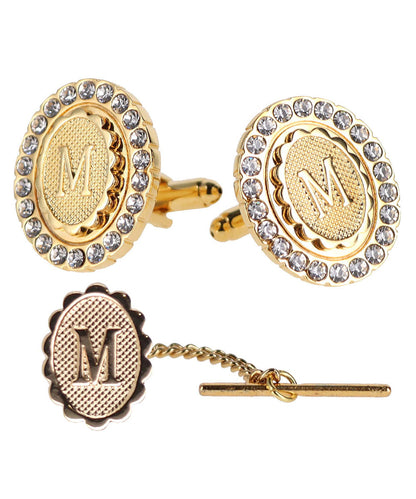 Vittorio Vico Bling Initial Cufflinks & Tie Tack Set in Gift Box Vittorio Vico