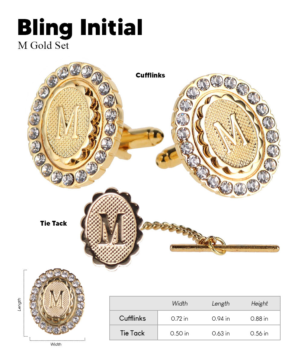 Vittorio Vico Bling Initial Cufflinks & Tie Tack Set in Gift Box Vittorio Vico