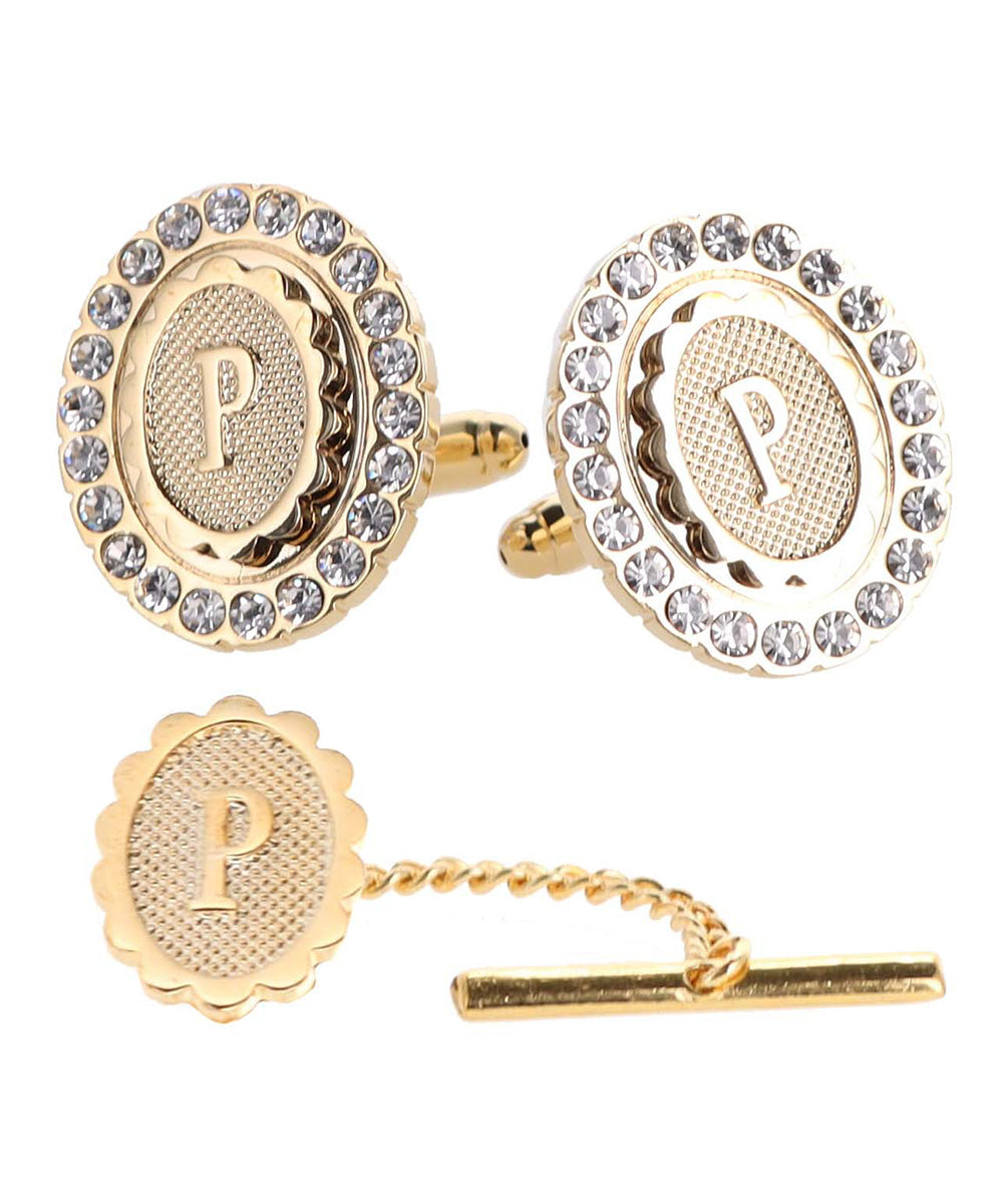Vittorio Vico Bling Initial Cufflinks & Tie Tack Set in Gift Box Vittorio Vico