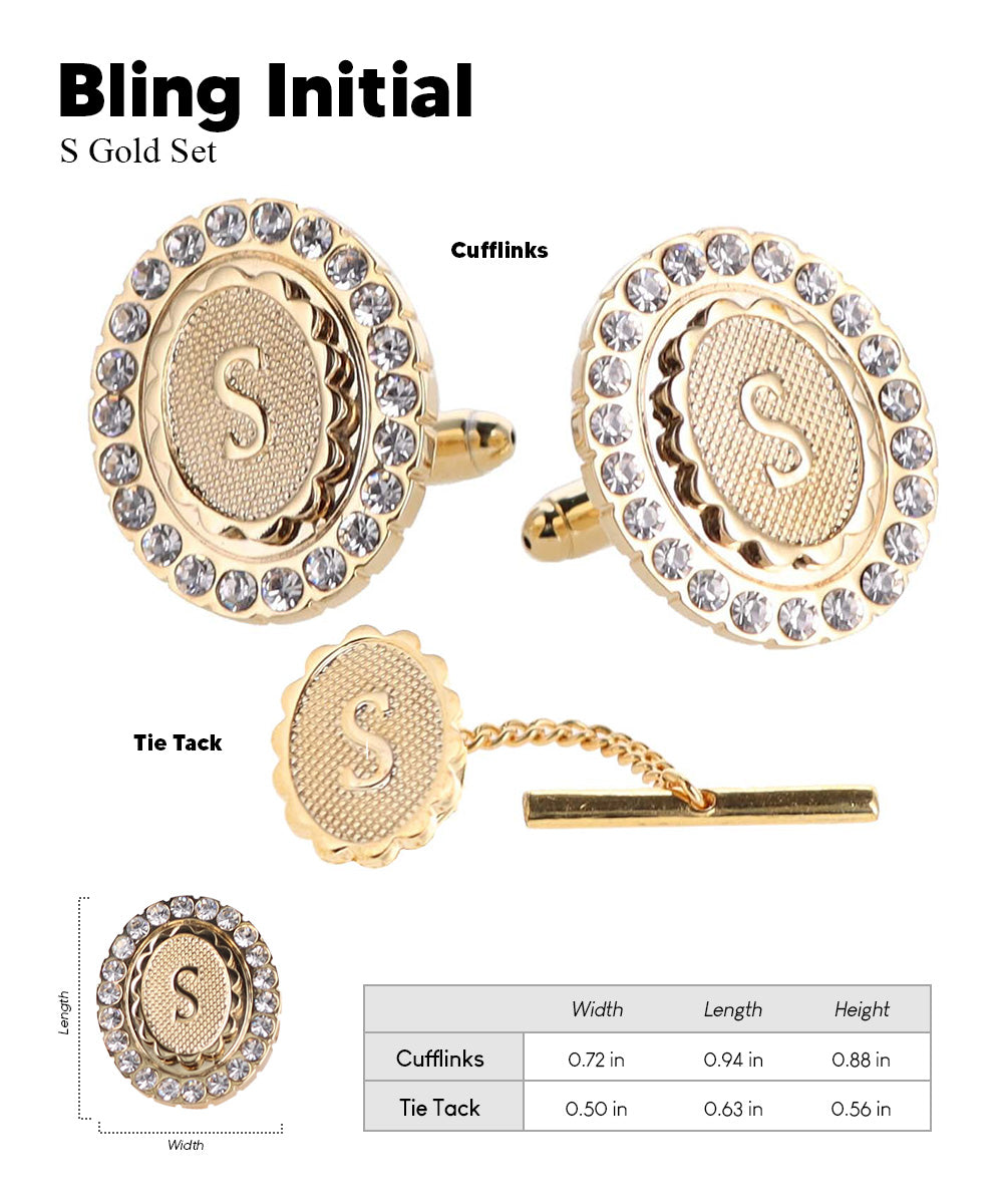 Vittorio Vico Bling Initial Cufflinks & Tie Tack Set in Gift Box Vittorio Vico