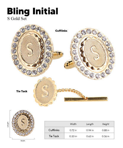 Vittorio Vico Bling Initial Cufflinks & Tie Tack Set in Gift Box Vittorio Vico
