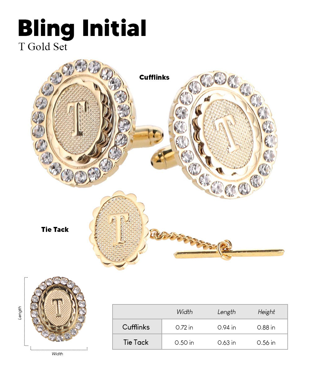 Vittorio Vico Bling Initial Cufflinks & Tie Tack Set in Gift Box Vittorio Vico
