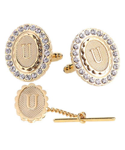 Vittorio Vico Bling Initial Cufflinks & Tie Tack Set in Gift Box Vittorio Vico