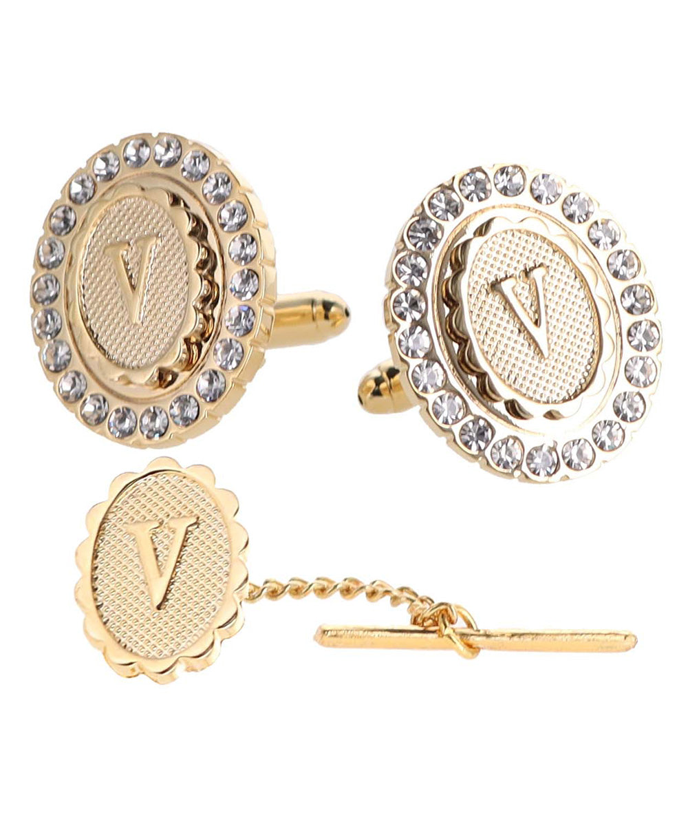 Vittorio Vico Bling Initial Cufflinks & Tie Tack Set in Gift Box Vittorio Vico