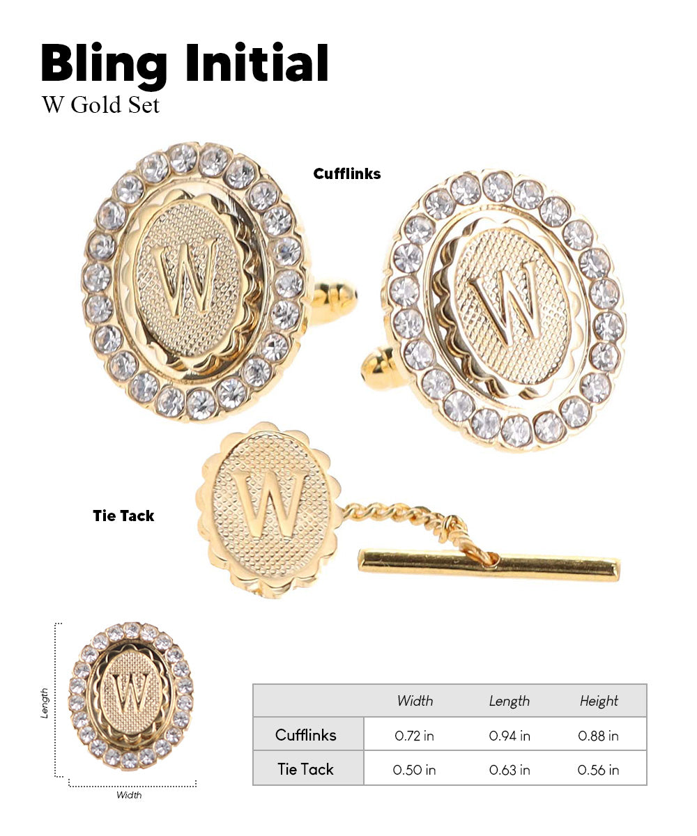 Vittorio Vico Bling Initial Cufflinks & Tie Tack Set in Gift Box Vittorio Vico