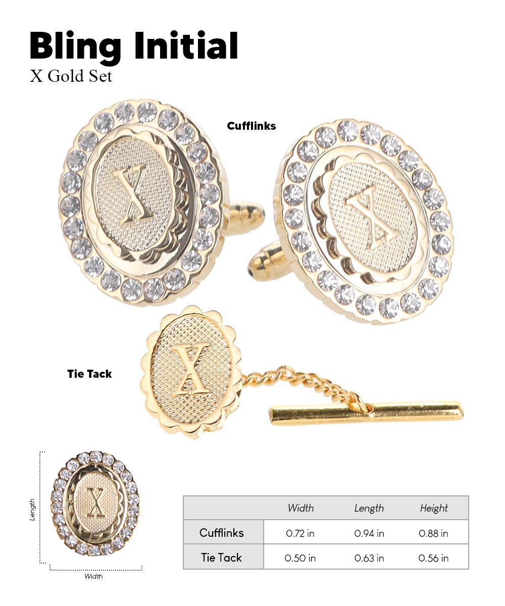 Vittorio Vico Bling Initial Cufflinks & Tie Tack Set in Gift Box Vittorio Vico