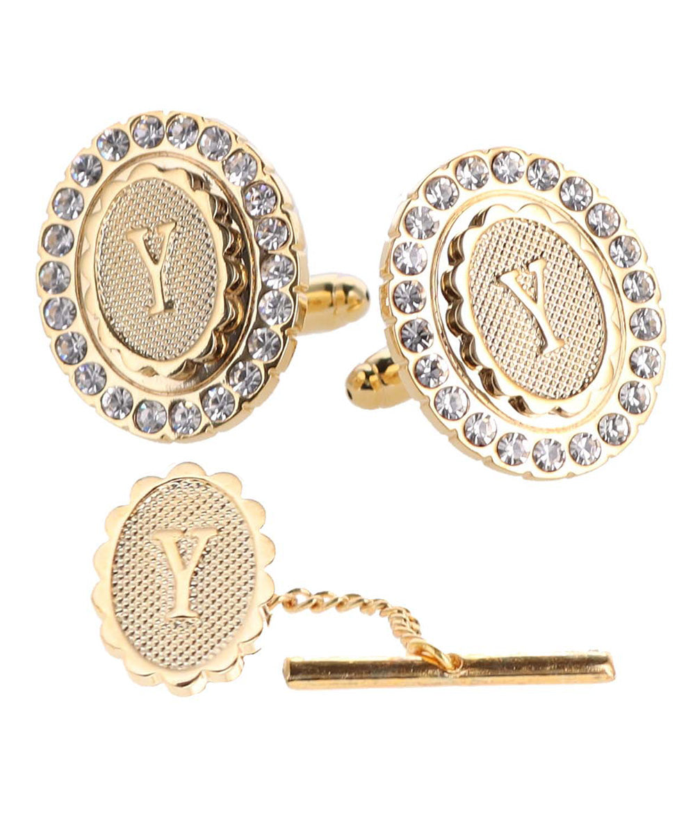 Vittorio Vico Bling Initial Cufflinks & Tie Tack Set in Gift Box Vittorio Vico