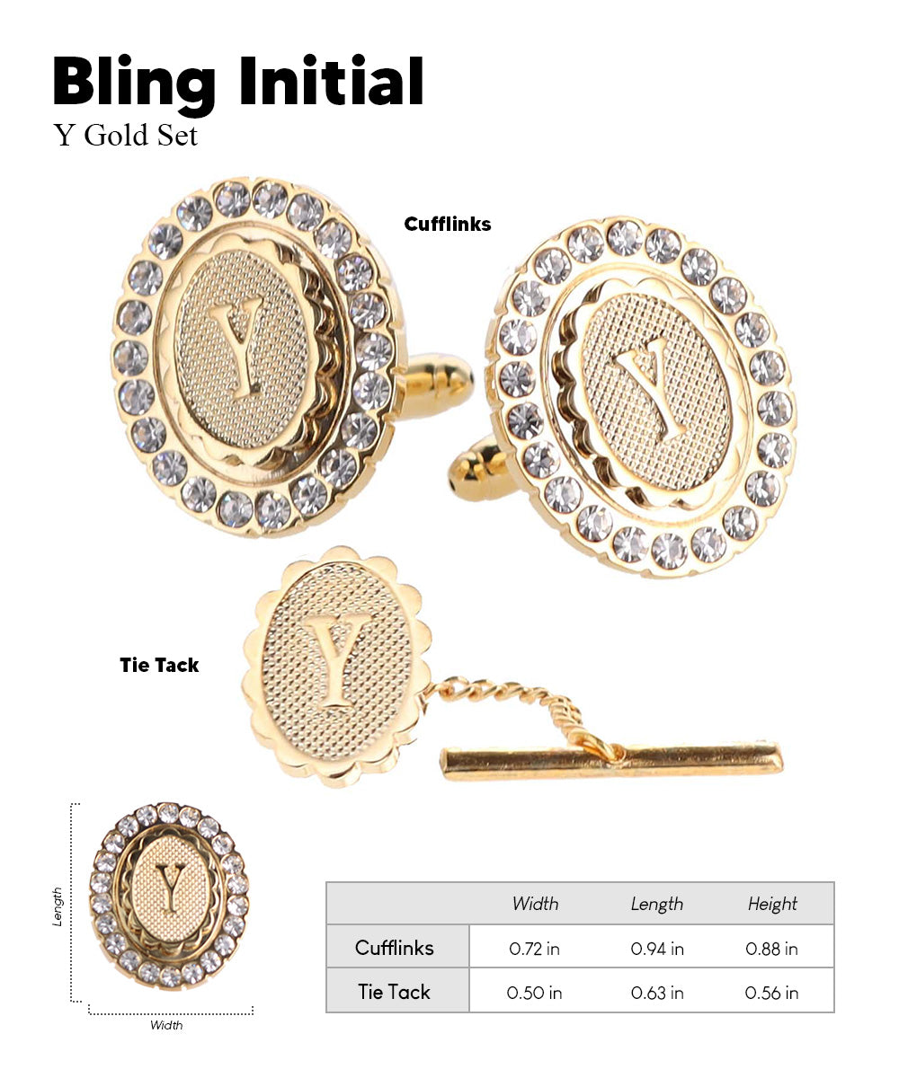 Vittorio Vico Bling Initial Cufflinks & Tie Tack Set in Gift Box Vittorio Vico