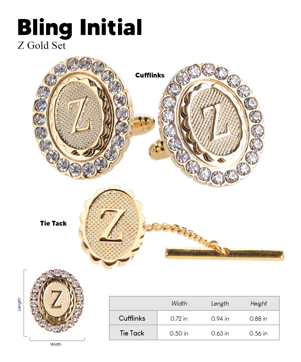 Vittorio Vico Bling Initial Cufflinks & Tie Tack Set in Gift Box Vittorio Vico
