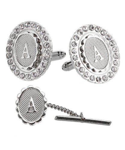 Vittorio Vico Bling Initial Cufflinks & Tie Tack Set in Gift Box Vittorio Vico