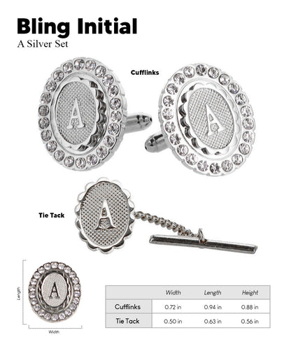 Vittorio Vico Bling Initial Cufflinks & Tie Tack Set in Gift Box Vittorio Vico