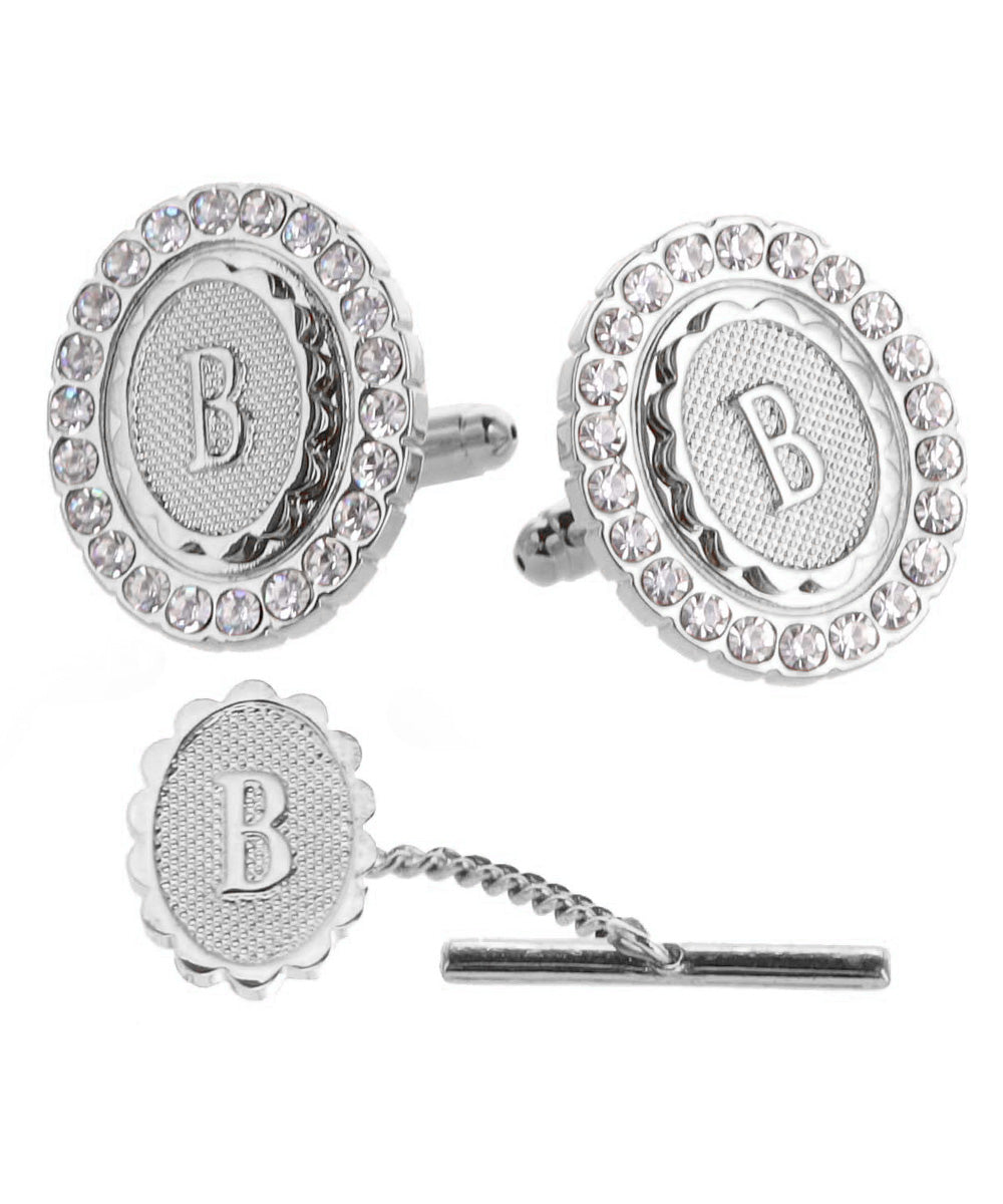 Vittorio Vico Bling Initial Cufflinks & Tie Tack Set in Gift Box Vittorio Vico