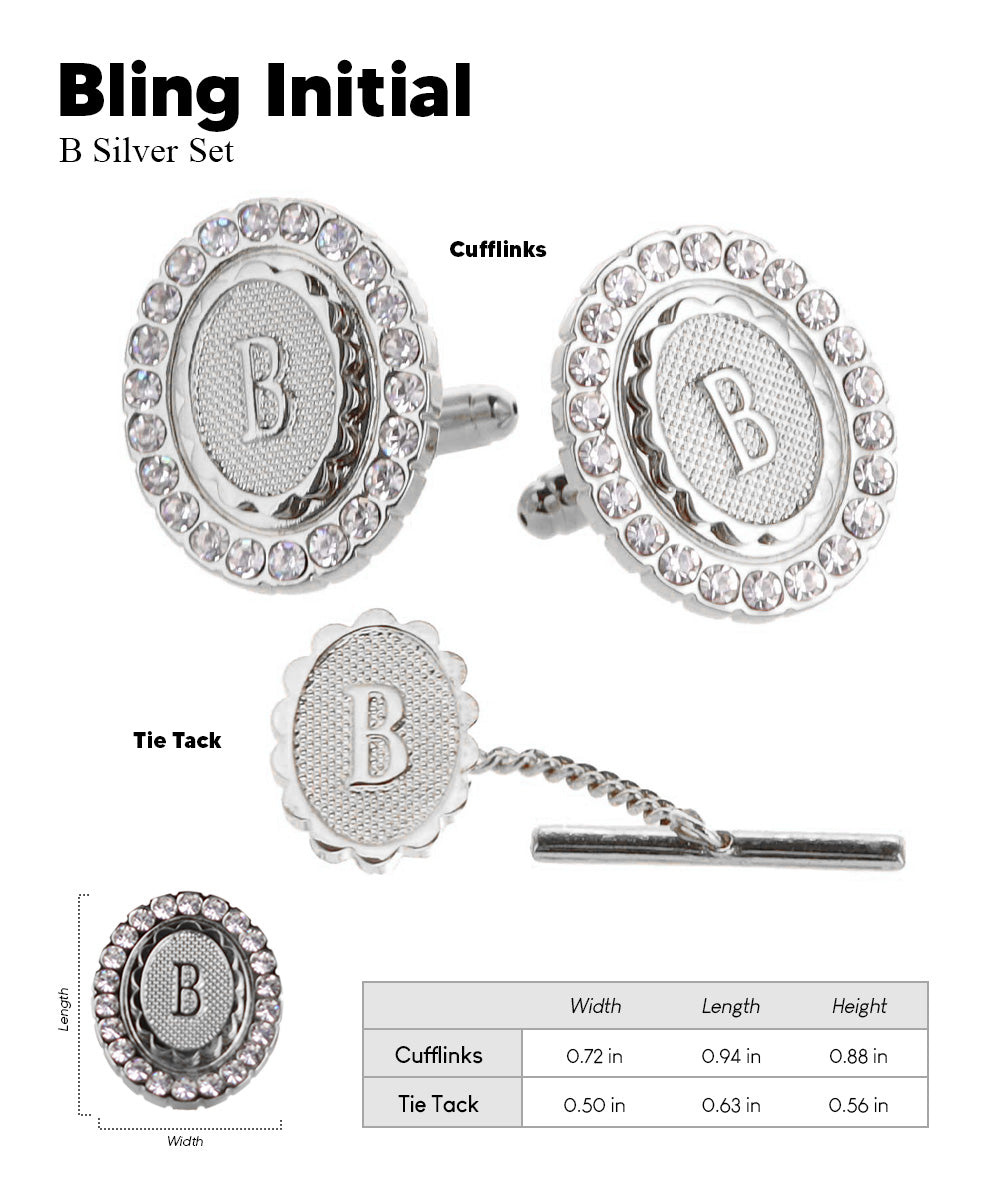 Vittorio Vico Bling Initial Cufflinks & Tie Tack Set in Gift Box Vittorio Vico