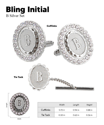 Vittorio Vico Bling Initial Cufflinks & Tie Tack Set in Gift Box Vittorio Vico