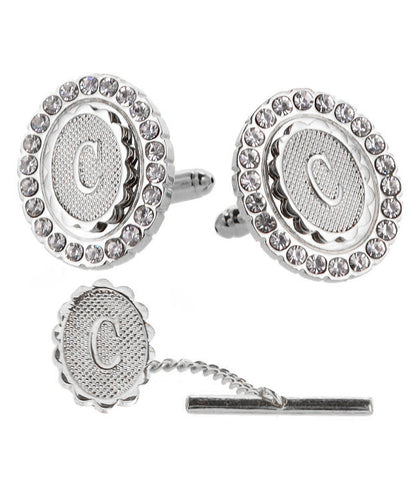 Vittorio Vico Bling Initial Cufflinks & Tie Tack Set in Gift Box Vittorio Vico