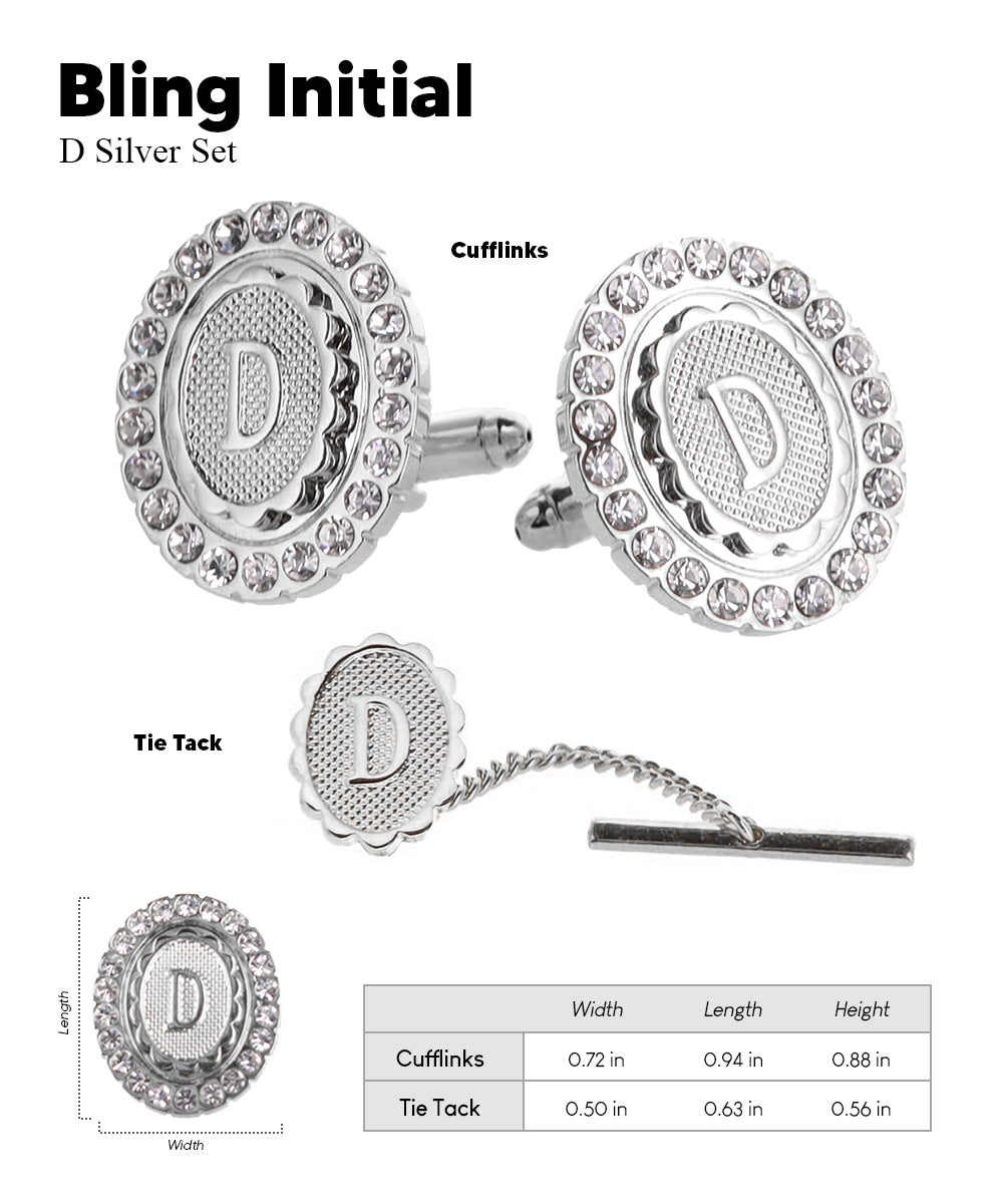 Vittorio Vico Bling Initial Cufflinks & Tie Tack Set in Gift Box Vittorio Vico