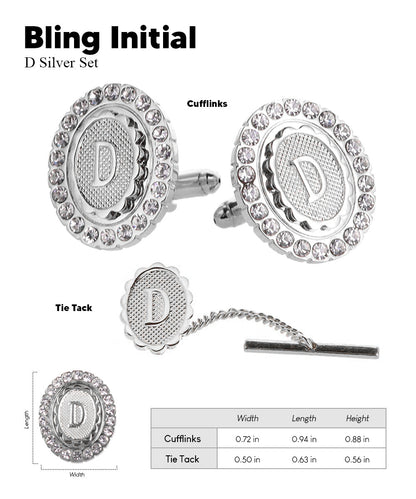 Vittorio Vico Bling Initial Cufflinks & Tie Tack Set in Gift Box Vittorio Vico