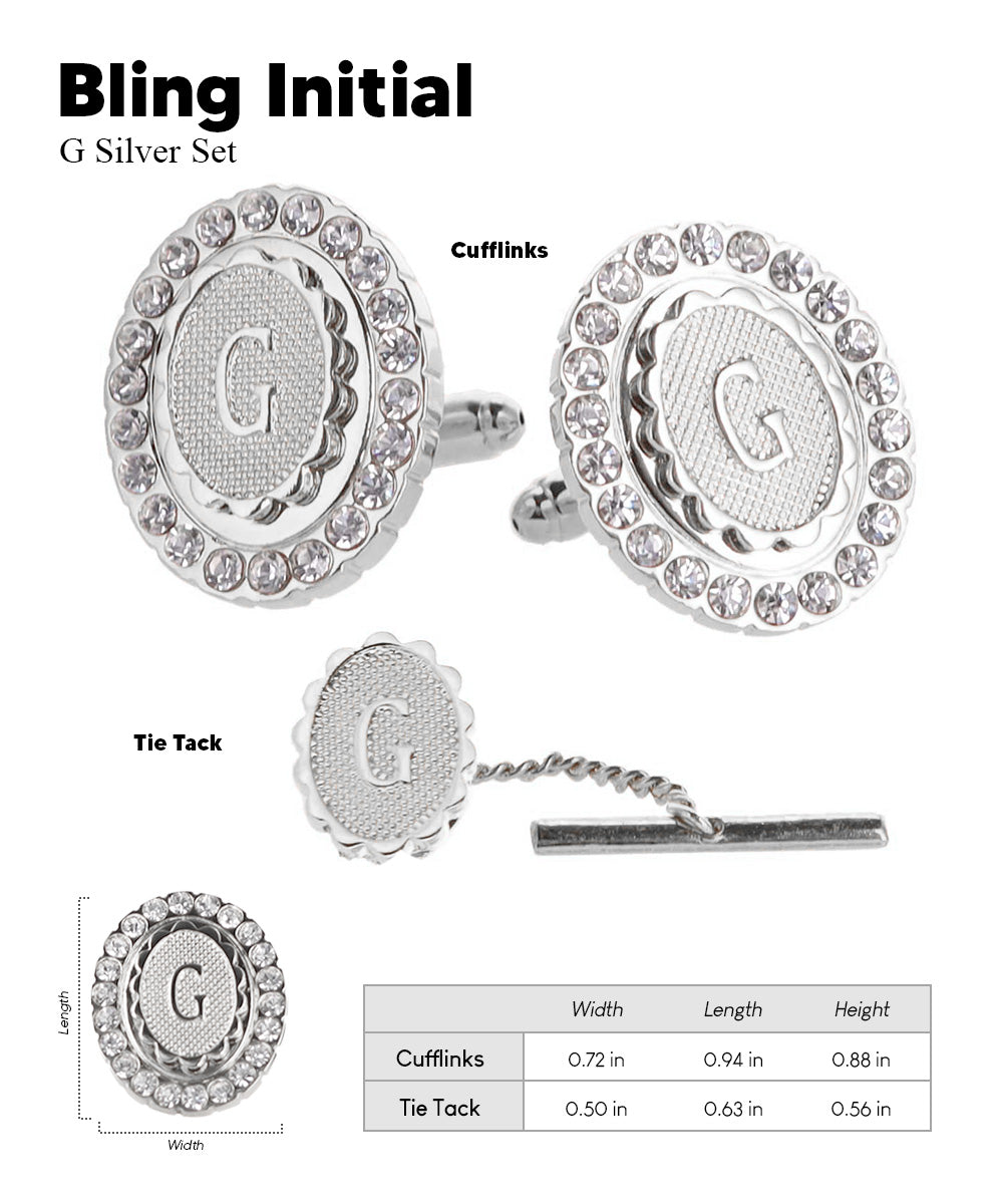 Vittorio Vico Bling Initial Cufflinks & Tie Tack Set in Gift Box Vittorio Vico