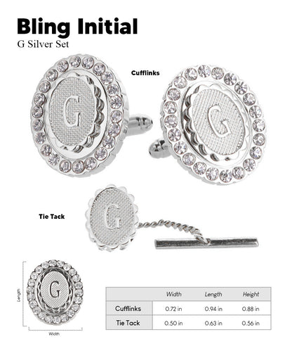 Vittorio Vico Bling Initial Cufflinks & Tie Tack Set in Gift Box Vittorio Vico