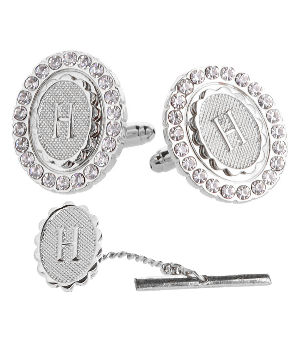 Vittorio Vico Bling Initial Cufflinks & Tie Tack Set in Gift Box Vittorio Vico