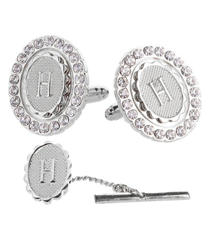 Vittorio Vico Bling Initial Cufflinks & Tie Tack Set in Gift Box Vittorio Vico