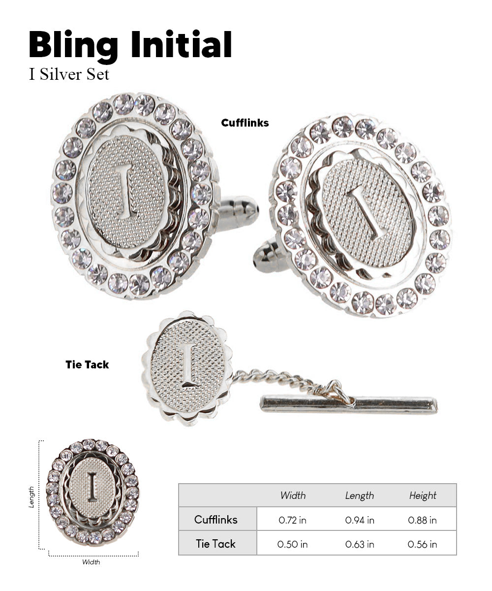 Vittorio Vico Bling Initial Cufflinks & Tie Tack Set in Gift Box Vittorio Vico