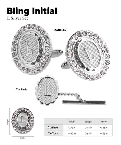 Vittorio Vico Bling Initial Cufflinks & Tie Tack Set in Gift Box Vittorio Vico
