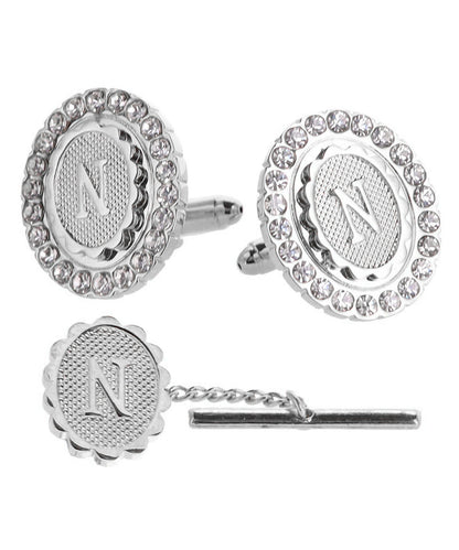 Vittorio Vico Bling Initial Cufflinks & Tie Tack Set in Gift Box Vittorio Vico