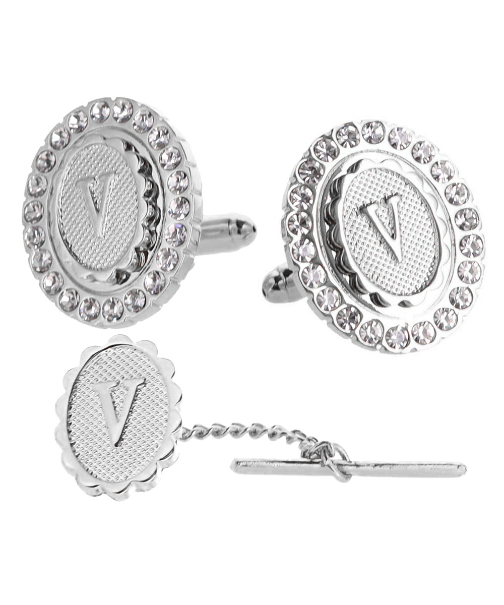 Vittorio Vico Bling Initial Cufflinks & Tie Tack Set in Gift Box Vittorio Vico