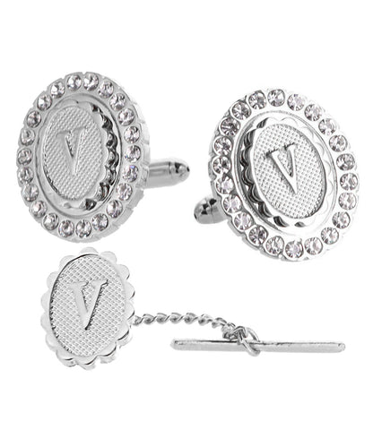 Vittorio Vico Bling Initial Cufflinks & Tie Tack Set in Gift Box Vittorio Vico