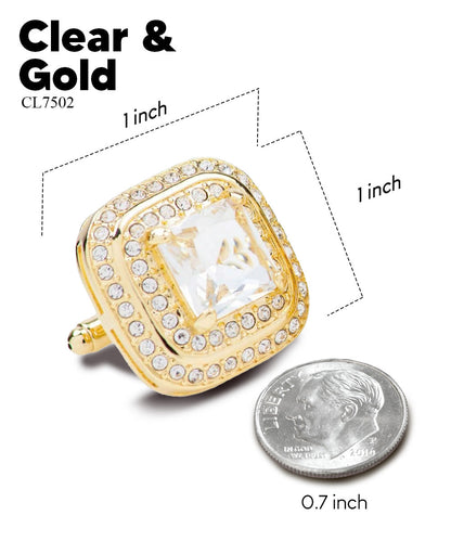 Vittorio Vico Men's Large Square Colorstone Crystal Double Diamond Set Cufflinks: CL75XX Series - Clear and Gold - Cufflinks - Vittorio Vico