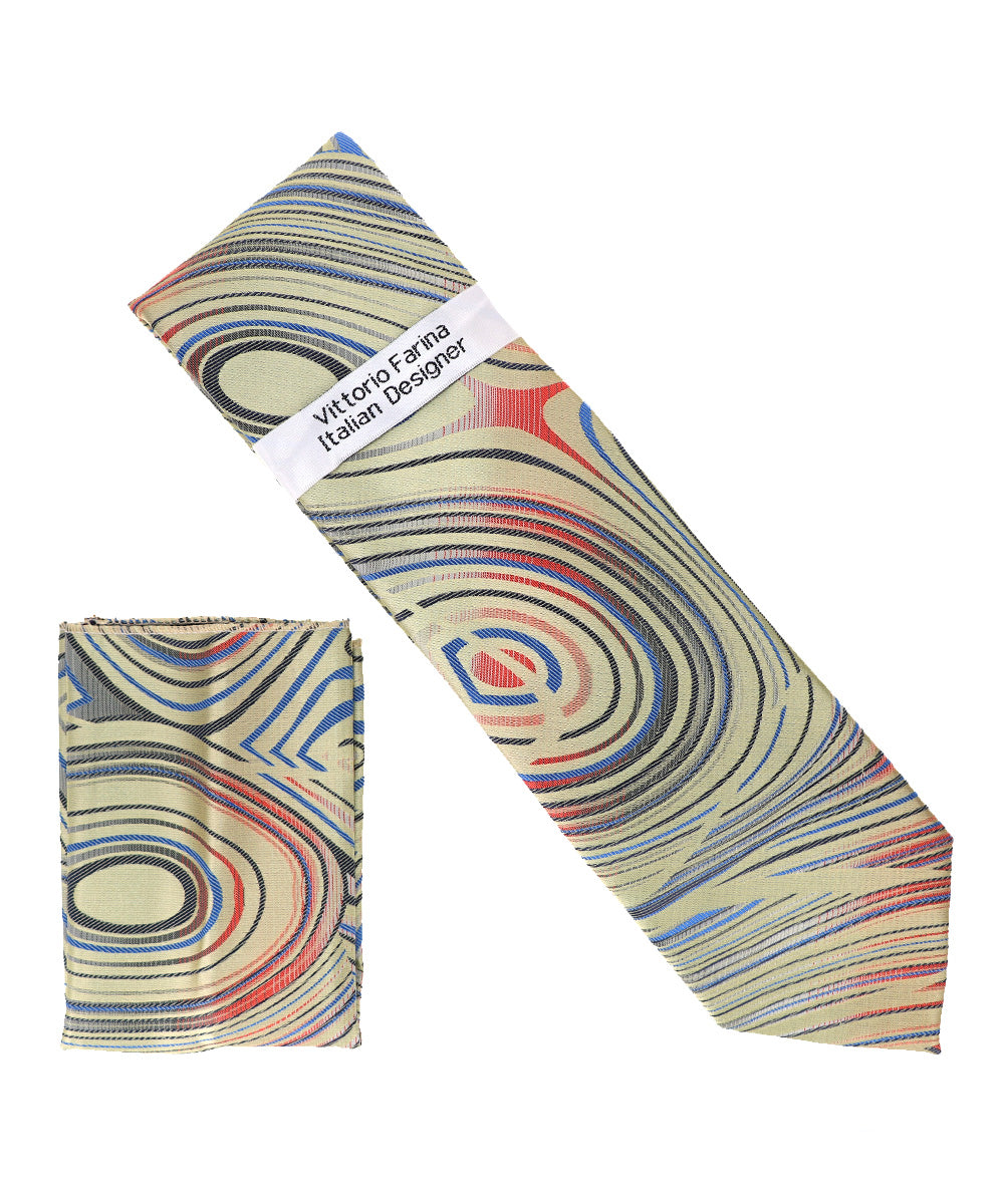 Vittorio Farina Men's Geometric Design Necktie & Pocket Square Vittorio Farina