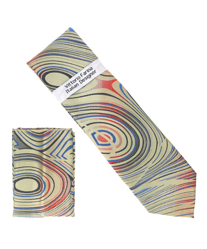 Vittorio Farina Men's Geometric Design Necktie & Pocket Square Vittorio Farina