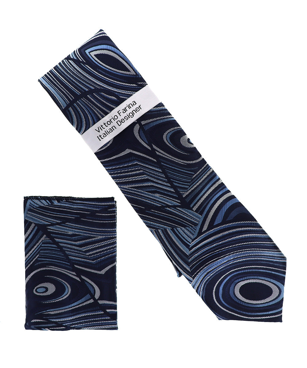Vittorio Farina Men's Geometric Design Necktie & Pocket Square Vittorio Farina