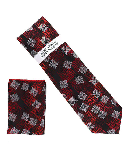 Vittorio Farina Men's Geometric Design Necktie & Pocket Square Vittorio Farina