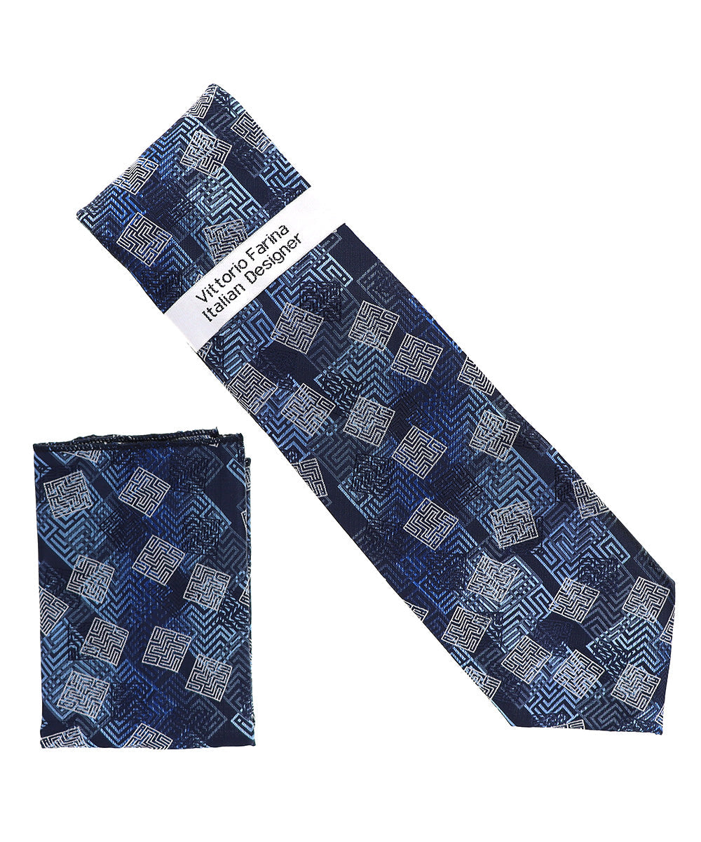 Vittorio Farina Men's Geometric Design Necktie & Pocket Square Vittorio Farina