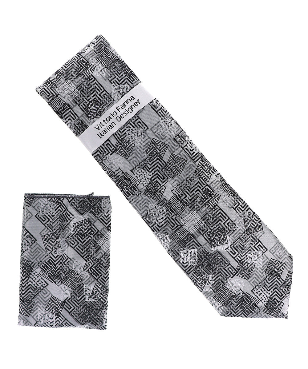 Vittorio Farina Men's Geometric Design Necktie & Pocket Square Vittorio Farina