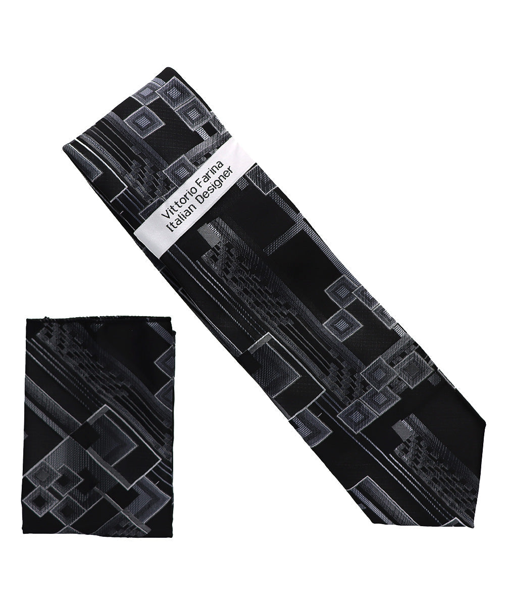 Vittorio Farina Men's Geometric Design Necktie & Pocket Square Vittorio Farina