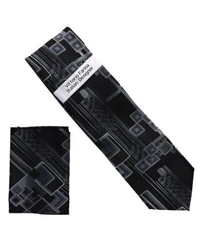 Vittorio Farina Men's Geometric Design Necktie & Pocket Square Vittorio Farina