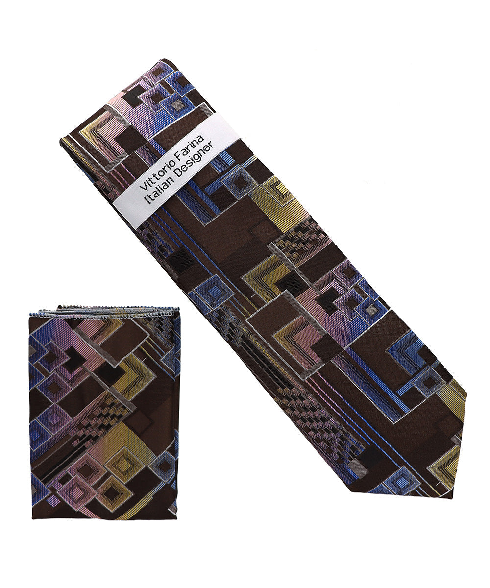 Vittorio Farina Men's Geometric Design Necktie & Pocket Square Vittorio Farina