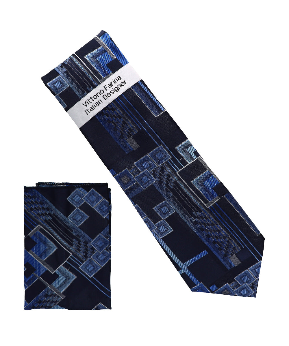 Vittorio Farina Men's Geometric Design Necktie & Pocket Square Vittorio Farina