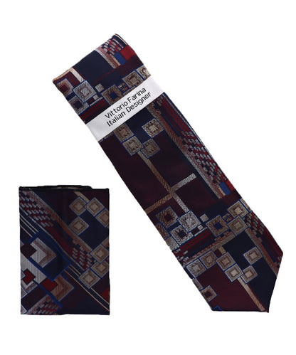Vittorio Farina Men's Geometric Design Necktie & Pocket Square Vittorio Farina