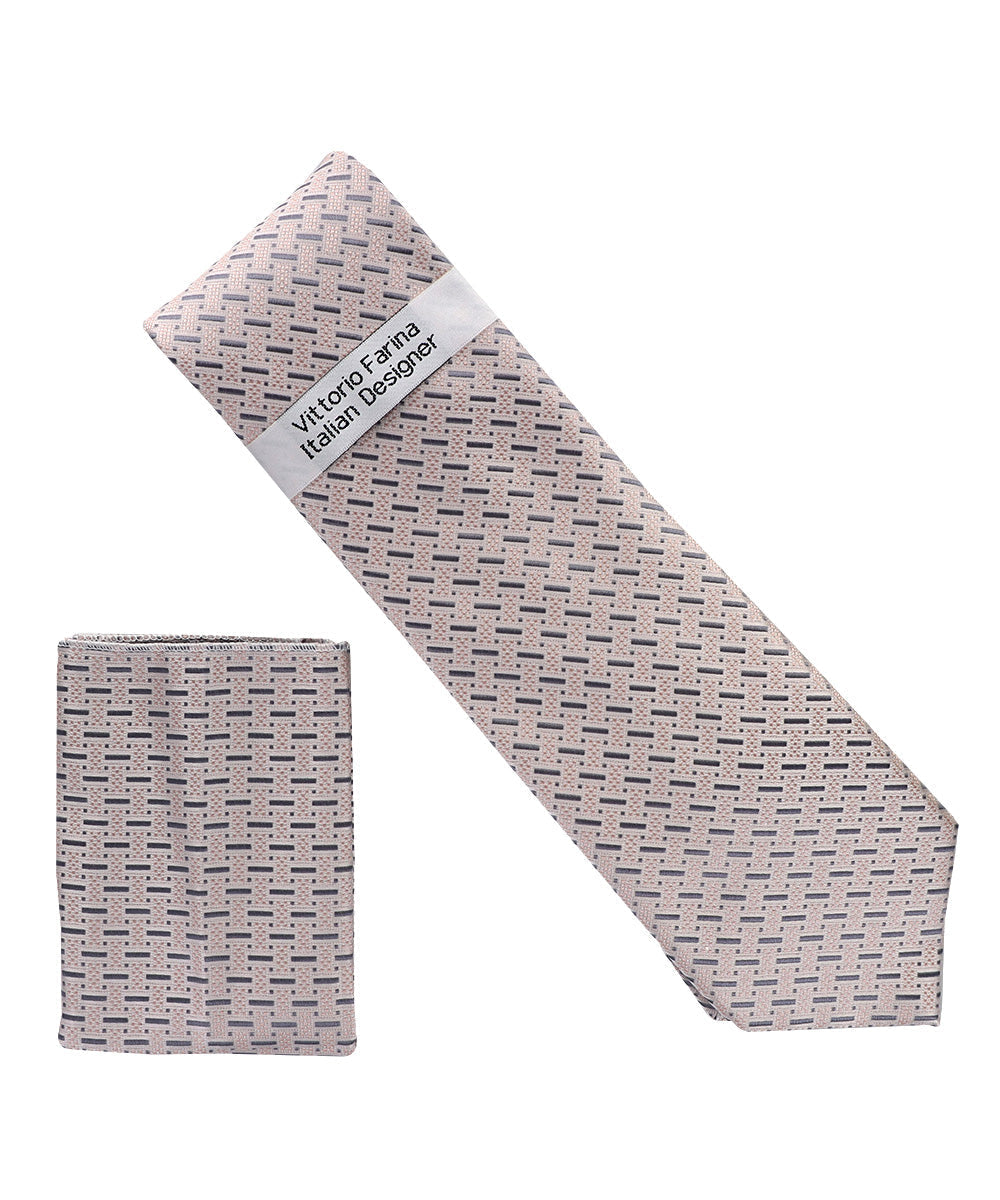 Vittorio Farina Men's Geometric Design Necktie & Pocket Square Vittorio Farina