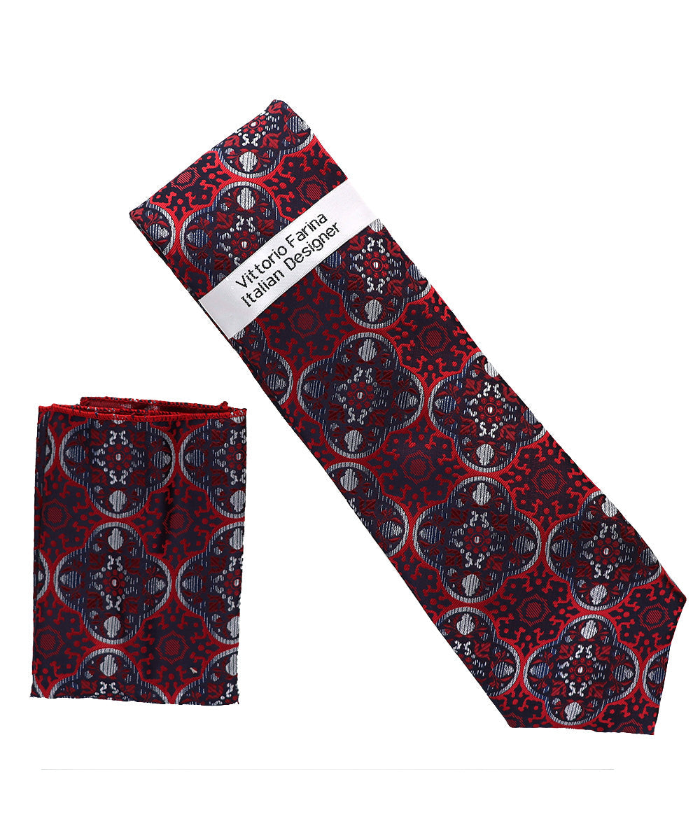 Vittorio Farina Men's Geometric Design Necktie & Pocket Square Vittorio Farina