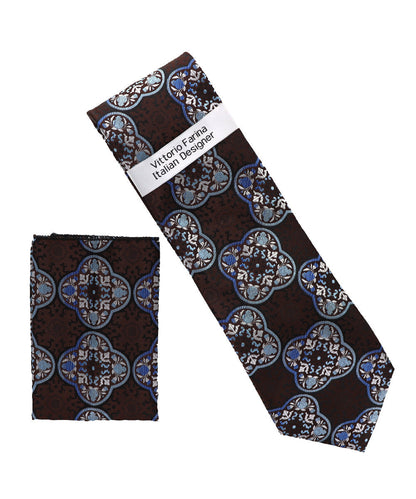 Vittorio Farina Men's Geometric Design Necktie & Pocket Square Vittorio Farina