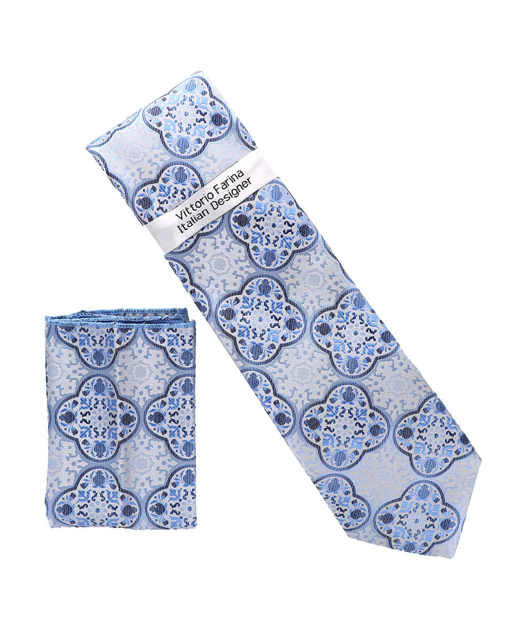 Vittorio Farina Men's Geometric Design Necktie & Pocket Square Vittorio Farina